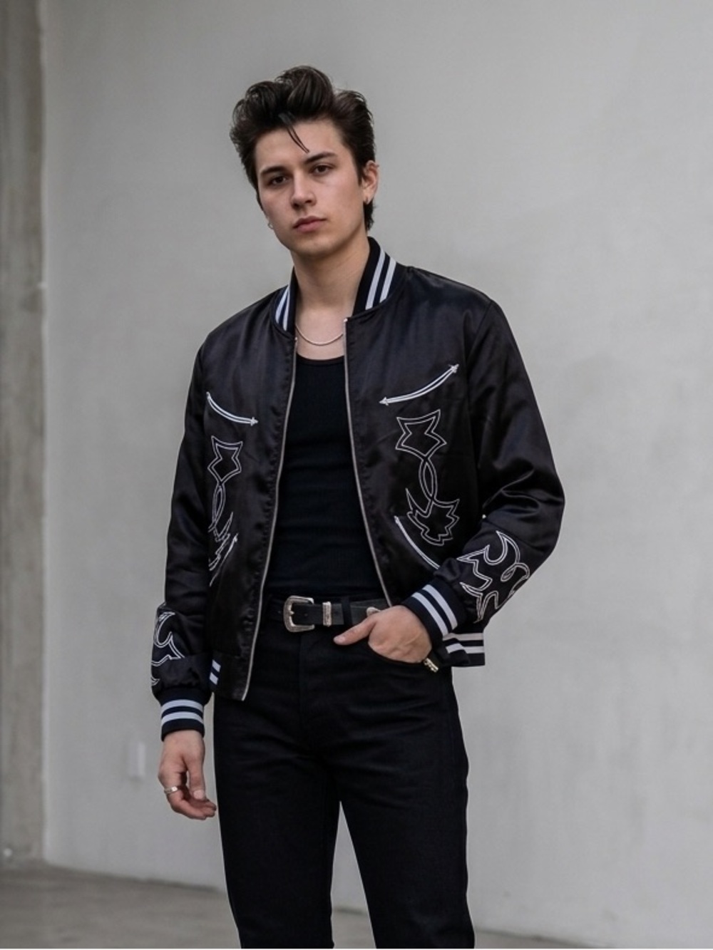 H Bar C Ranchwear USA Embroidered Western Bomber Jacket Rockabilly Retro Black S